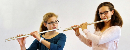 Unterrichtsfoto, Schülerfoto Querflötenduo, Musikschule Darmstadt-Dieburg e.V.